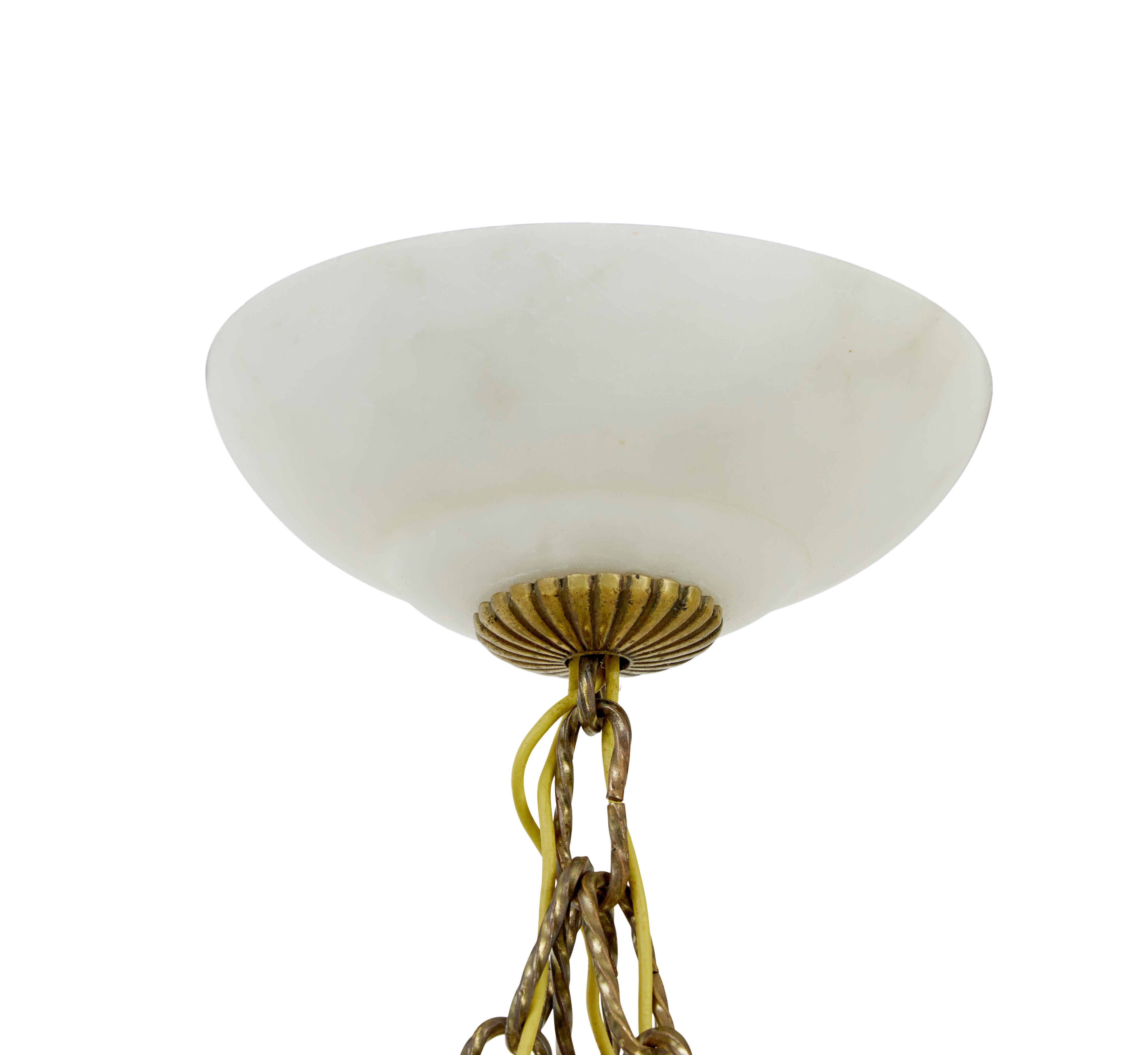 Schwedische Alabaster-Hängelampe im Art-Deco-Stil (Messing)