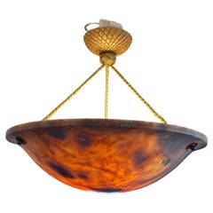 Swedish Alabaster Pendant Ceiling Lamp with Gilded Details, 1940s