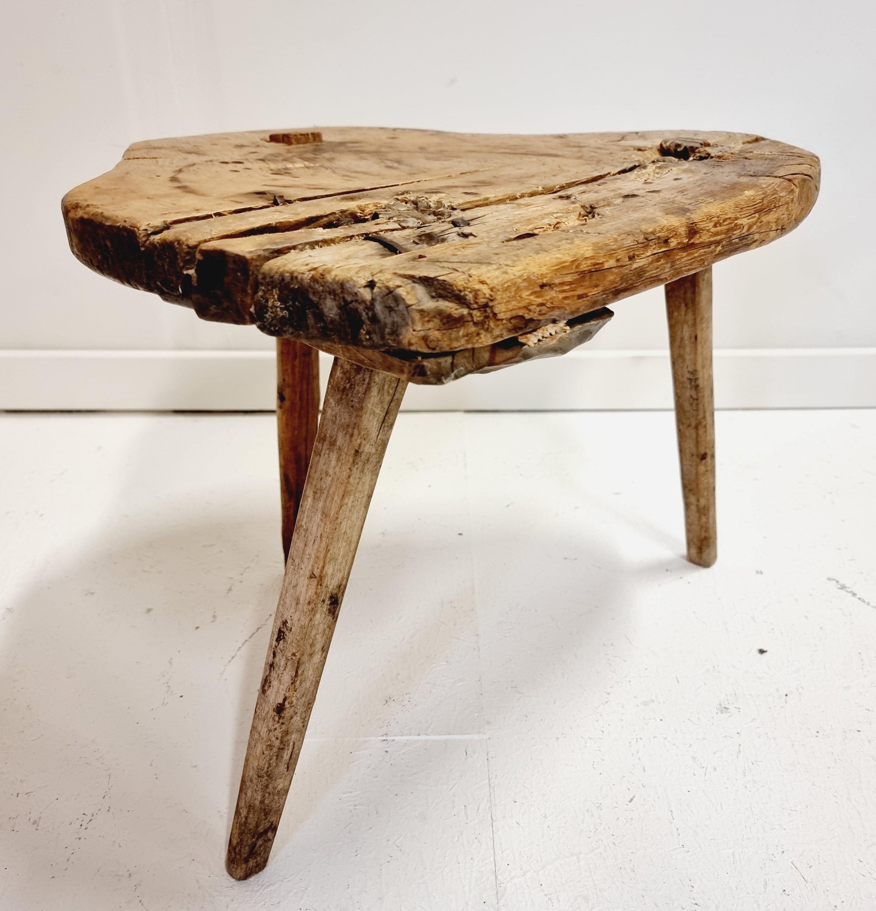 Swedish Allmoge / Folk Art, Stool, Signed by Previous Owners, 19th Century In Distressed Condition In Stockholm, SE