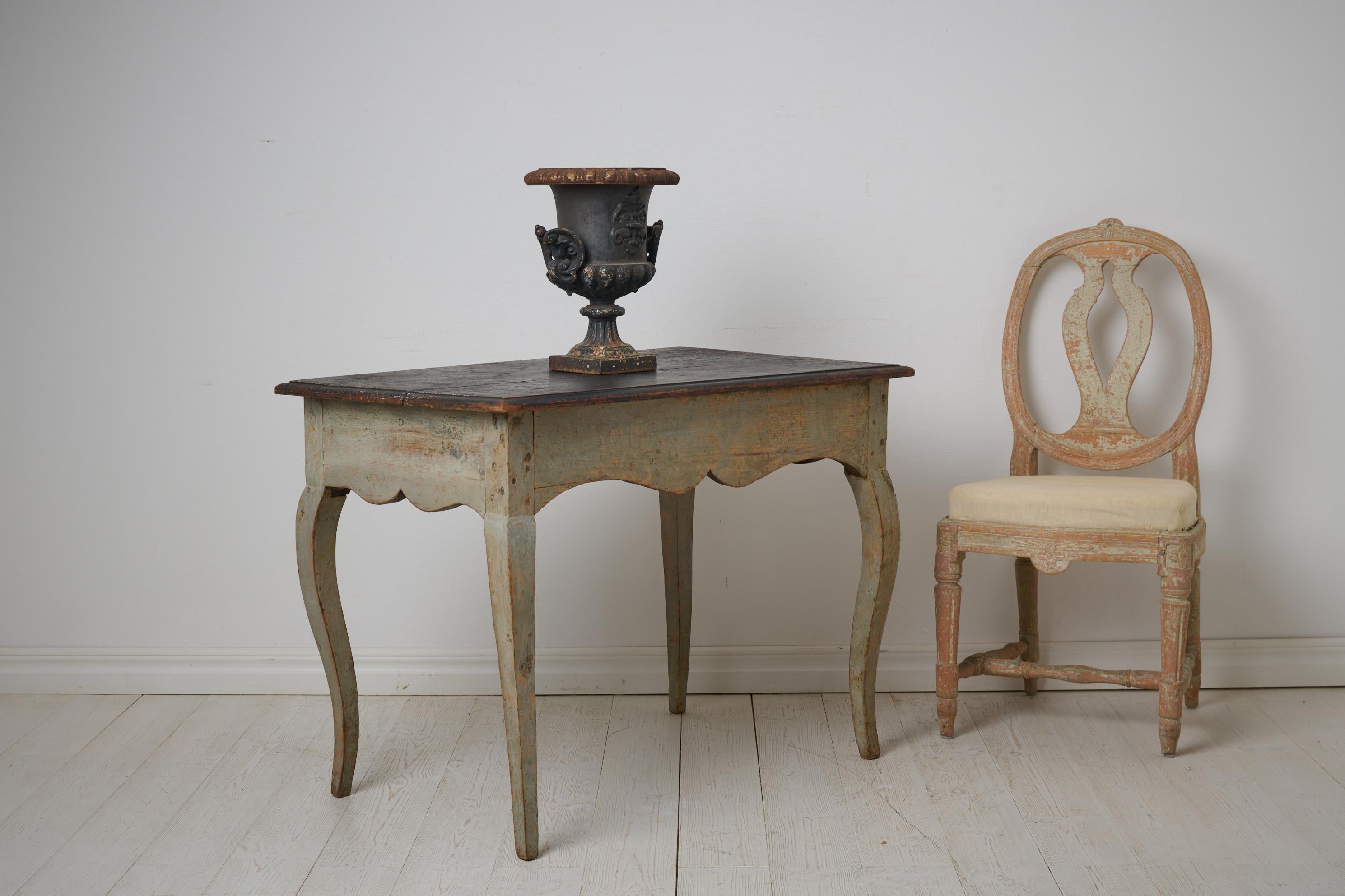 Hand-Crafted Swedish Antique 1770s Rococo Table with Original Paint in Solid Swedish Pine For Sale