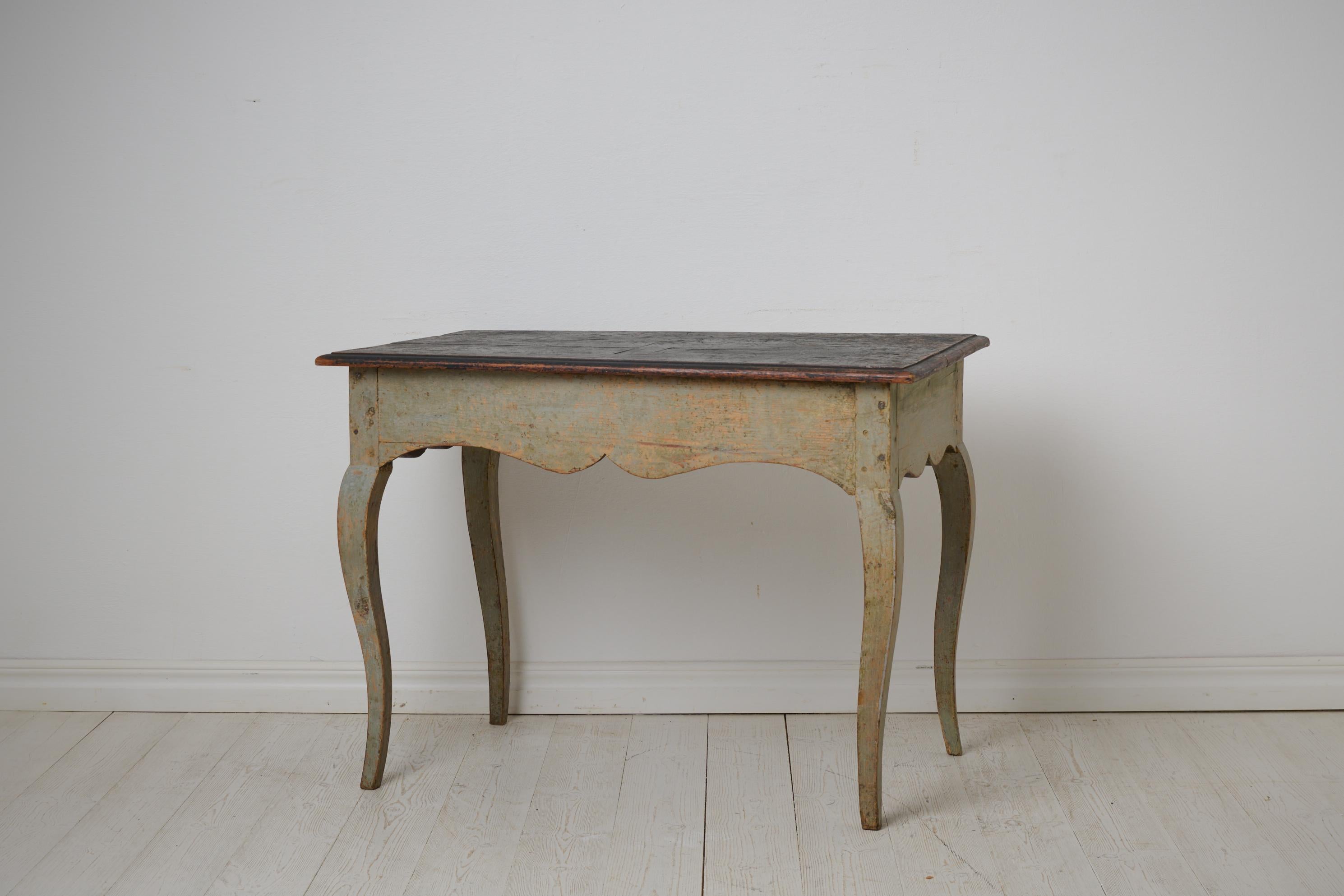 18th Century Swedish Antique 1770s Rococo Table with Original Paint in Solid Swedish Pine For Sale