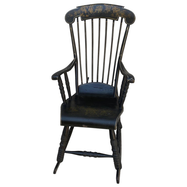 Swedish Antique Angel Rocking Chair Gungstol 6 Legs 1800s Black Gold ...