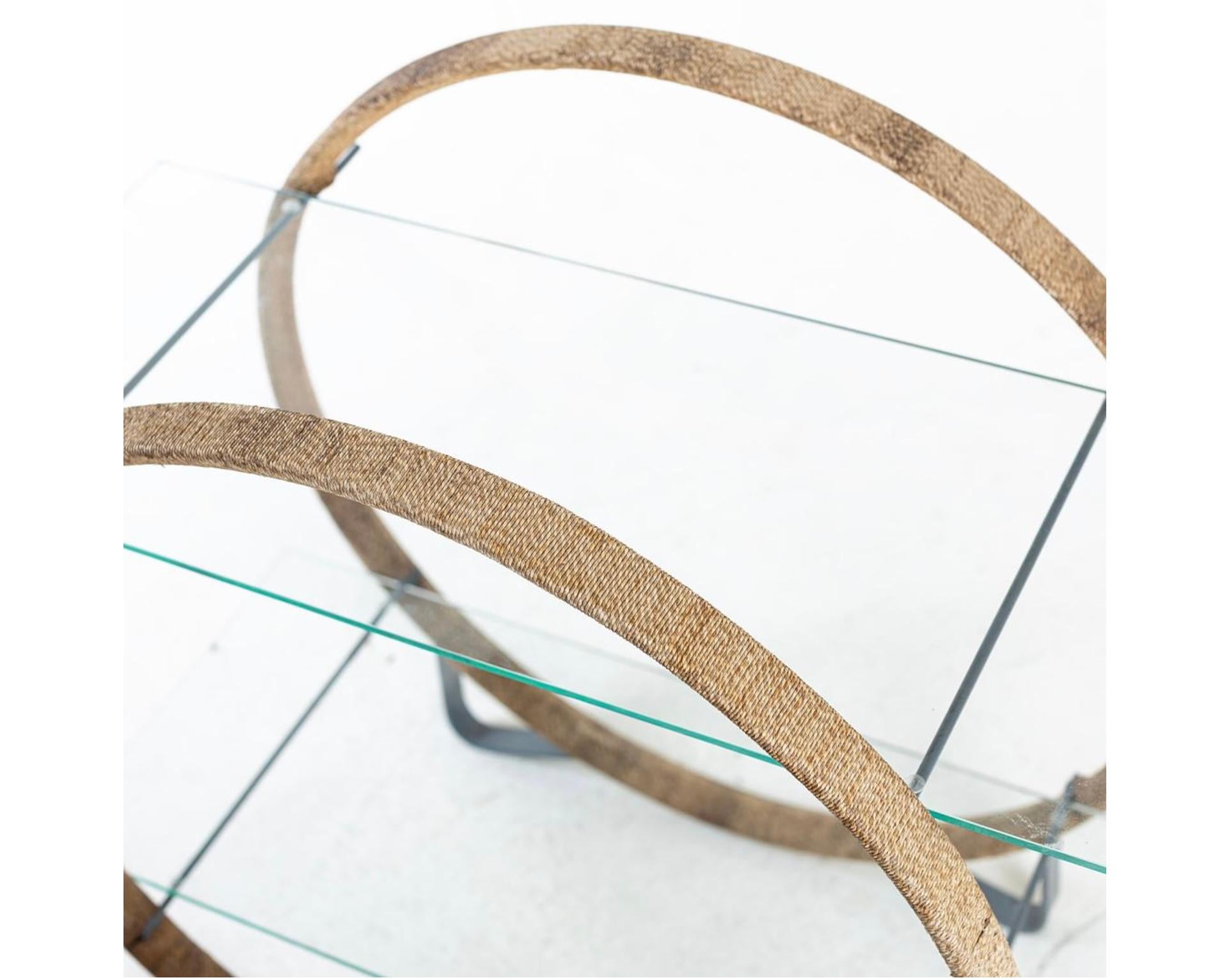 Svedese Swedish Antiques Art Deco Wheel Occasional Hoop Table Glass 2 Shelves A.I.C. 1930 A in vendita