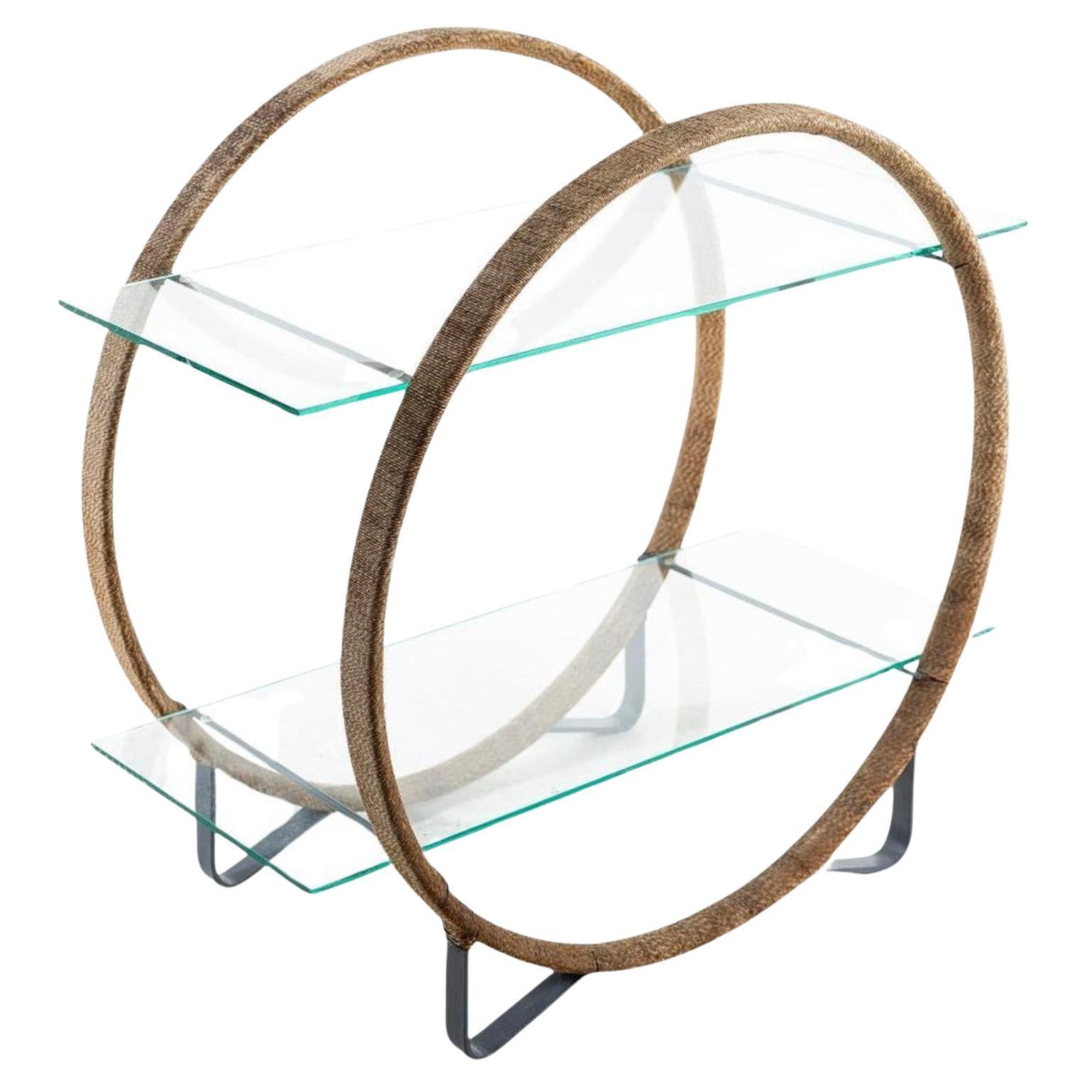 Swedish Antiques Art Deco Wheel Occasional Hoop Table Glass 2 Shelves A.I.C. 1930 A in vendita