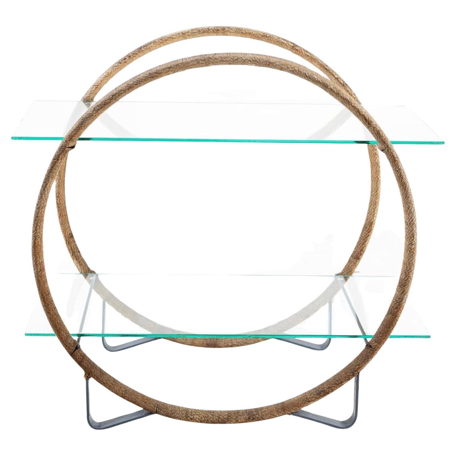 Swedish Antique Art Deco Wheel Occasional Hoop Table Glass 2 Shelves C. 1930s A For Sale