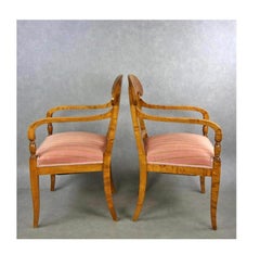 Swedish  Antique Biedermeier Carver Chairs 1800s Quilted Golden Birch A