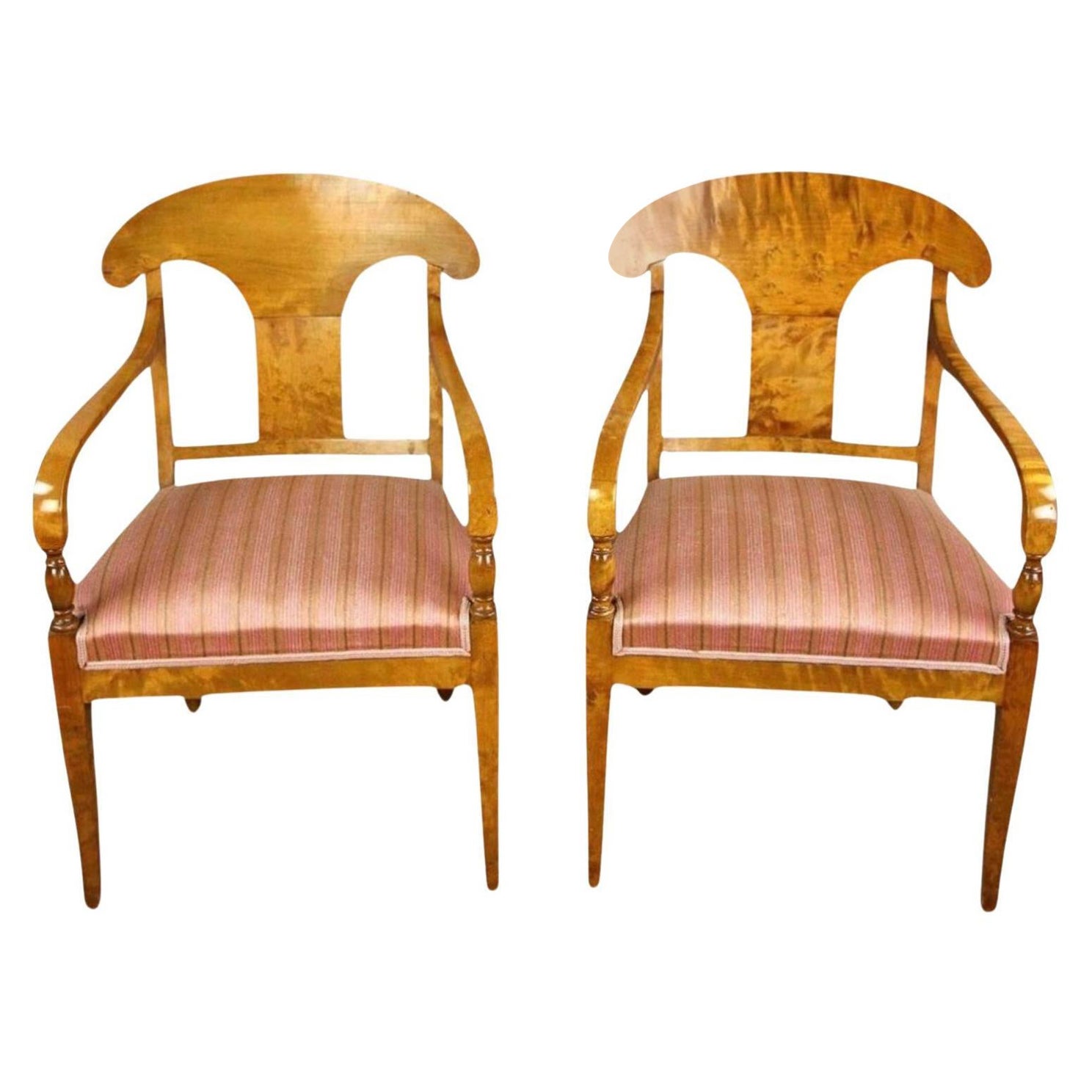 Schwedisch  Antike Biedermeier-Schnitzerstühle 1800er Jahre Gesteppte goldene Birke A im Angebot