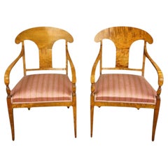 Svedese  Sedie antiche Biedermeier Carver 1800s Trapuntate in Betulla Dorata A