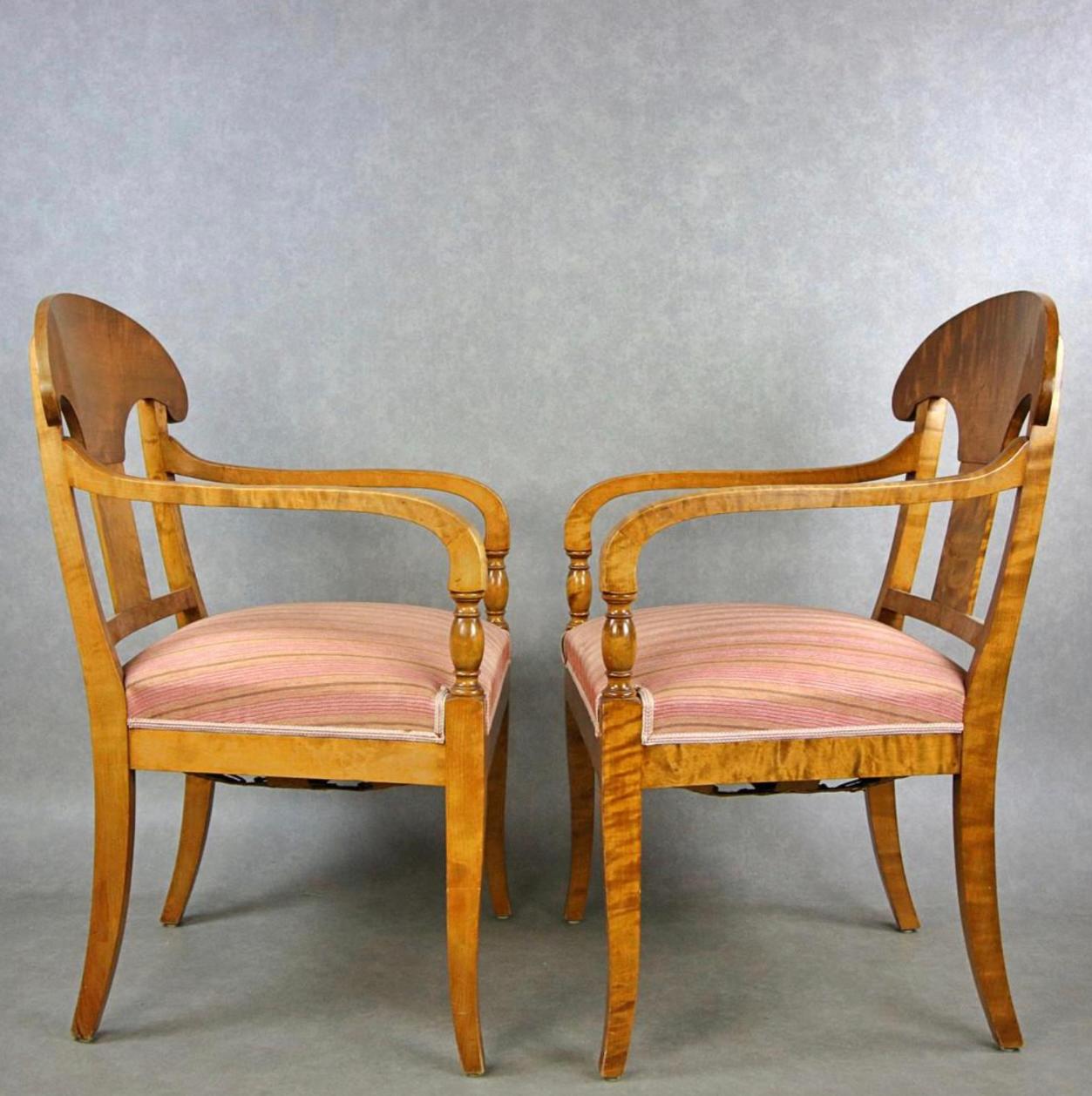 Swedish Antique Biedermeier Carver Chairs 1800s Quilted Golden Birch ...