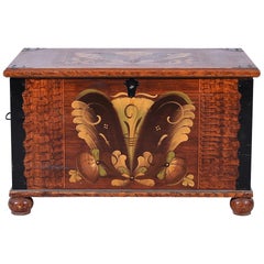 Swedish Antique Blanket Box Chest Folk Art Kurbits Hand Painted Country, 1800s