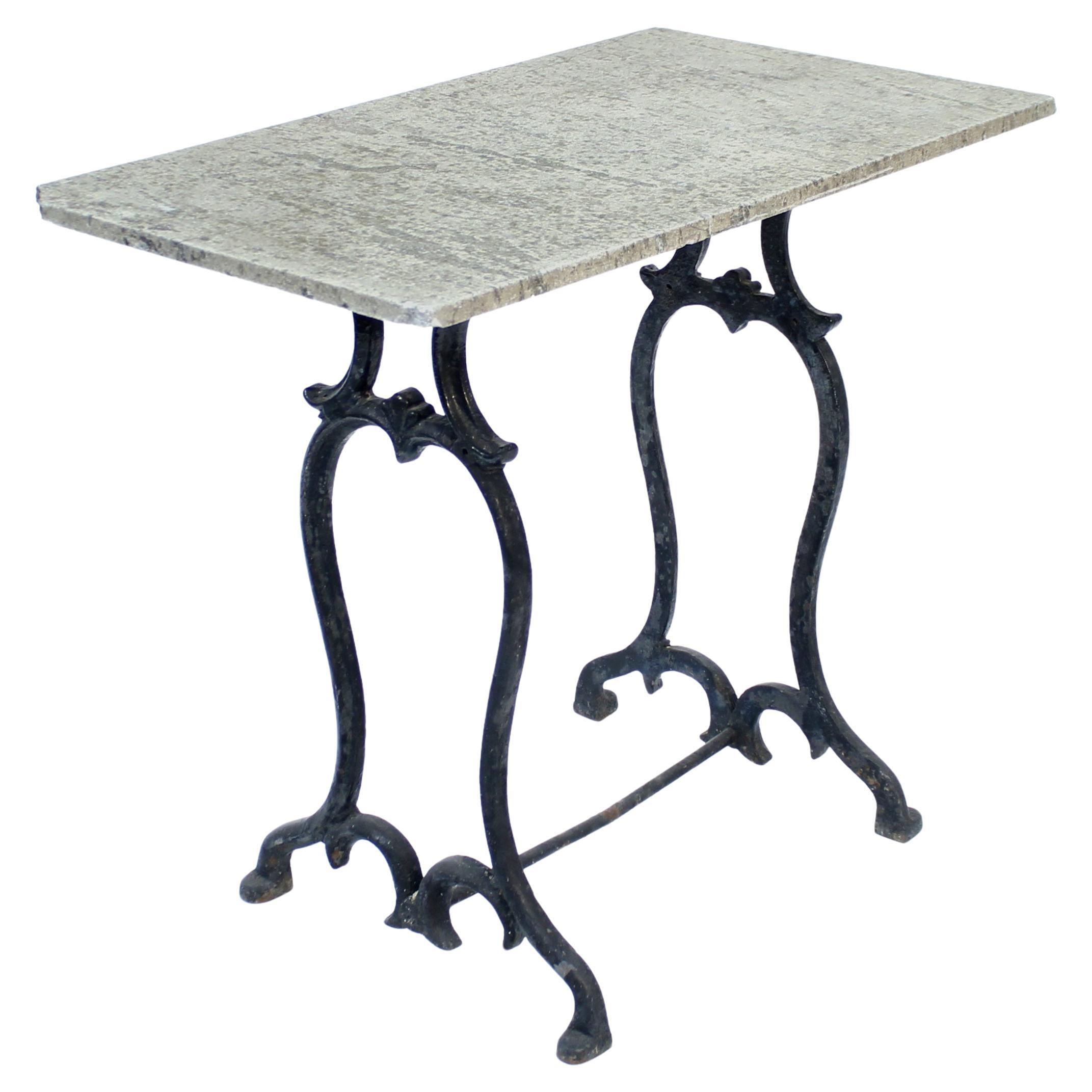 Swedish antique cast iron garden table with stone top, early 20th century