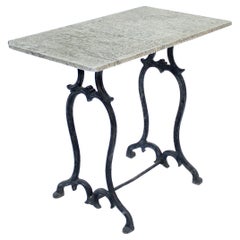 Swedish Antique cast iron garden table with stone top, early 20th century