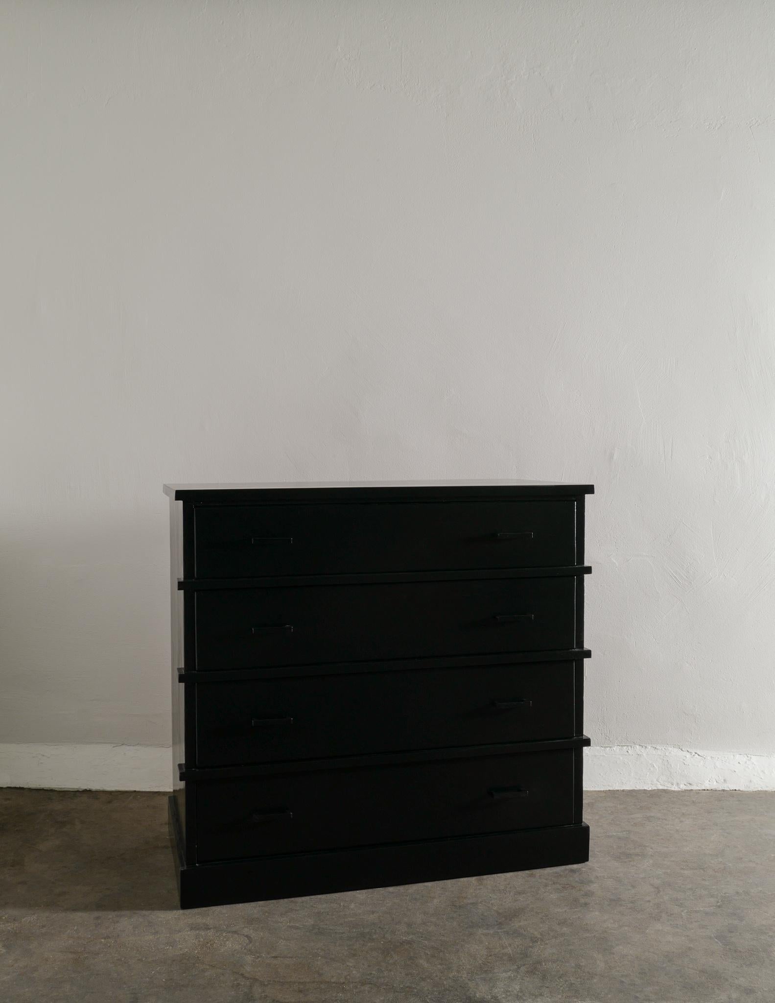 Scandinavian Modern Swedish Antique Chest of Drawers in Black Painted Pine Produced in Early 1900s