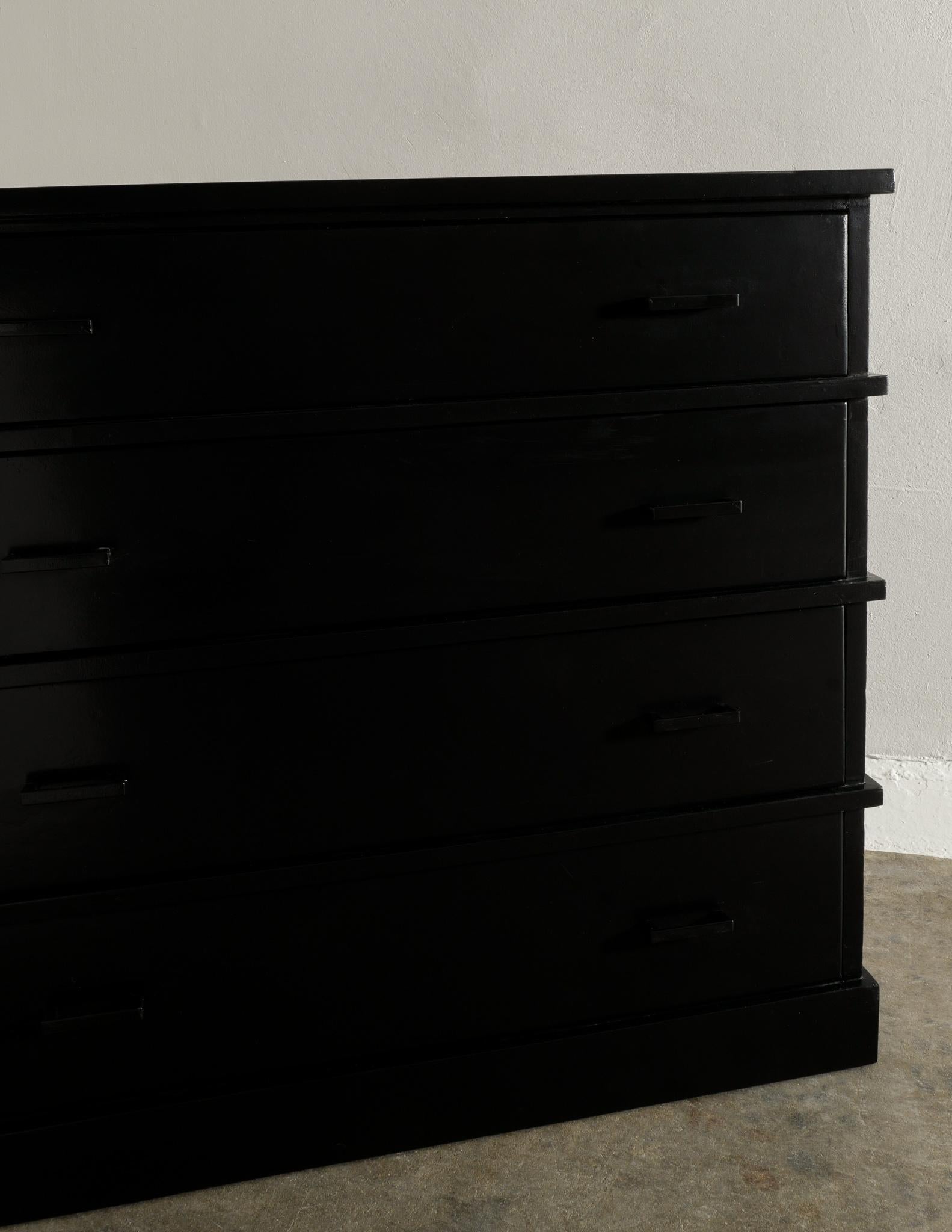 Early 20th Century Swedish Antique Chest of Drawers in Black Painted Pine Produced in Early 1900s