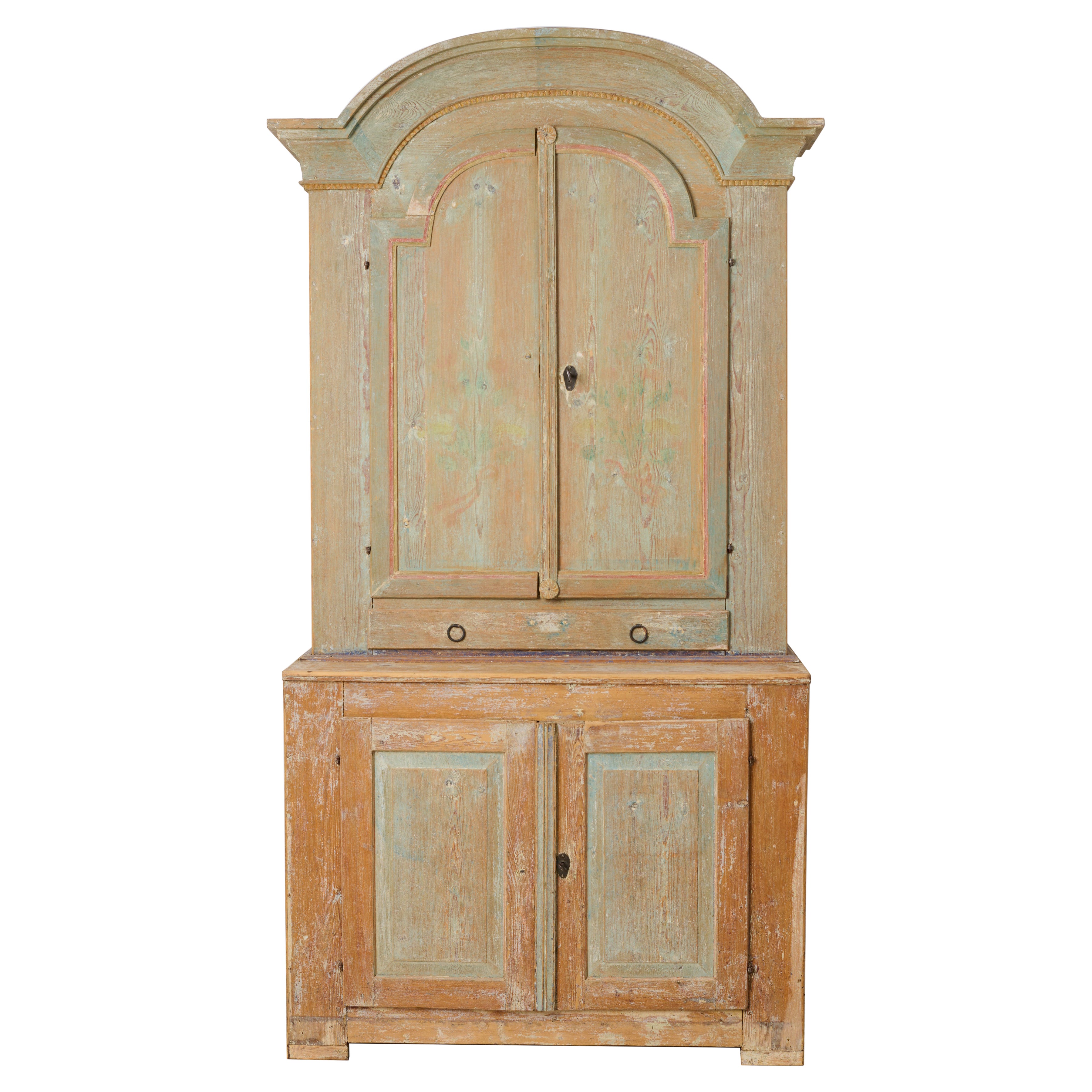 Swedish Antique Country House Rococo Cabinet with Original Paint and Patina