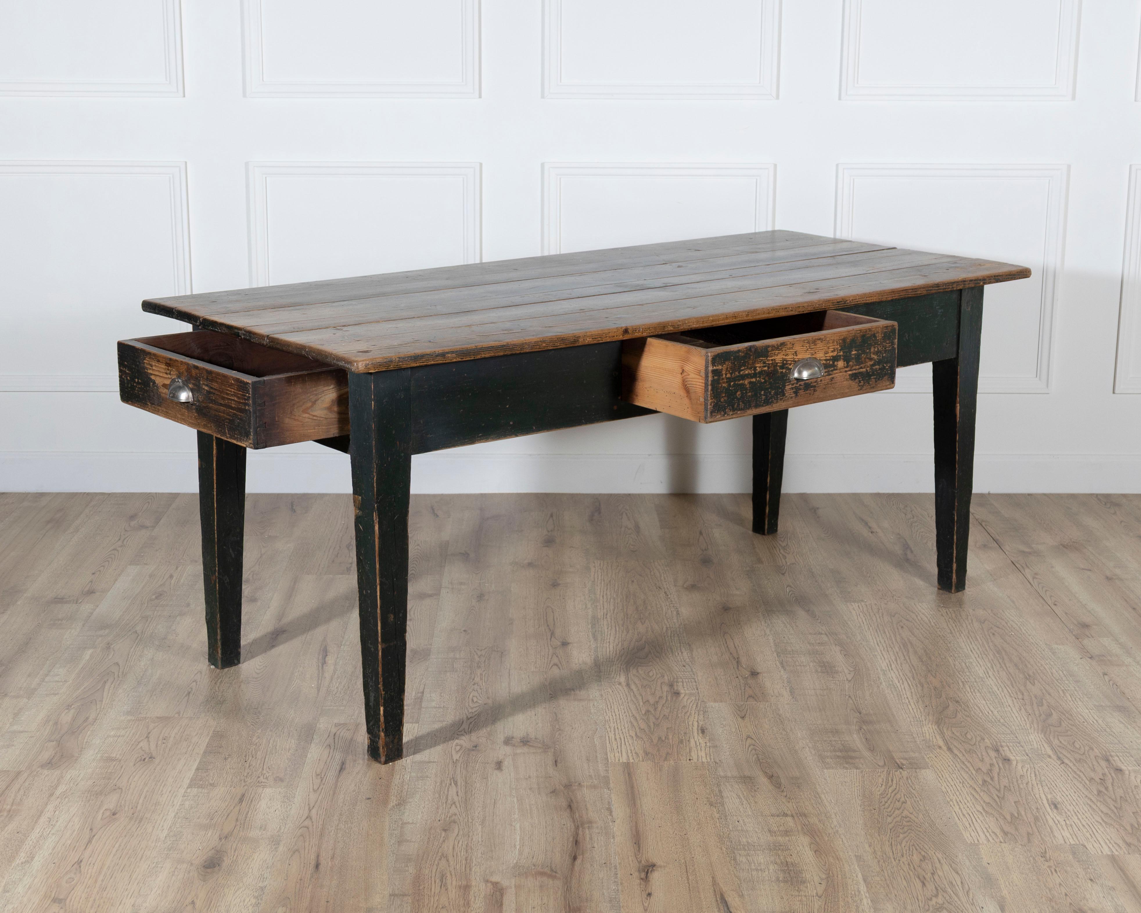 Swedish Antique Country Kitchen Table with Drawers, 19th Century For Sale 1