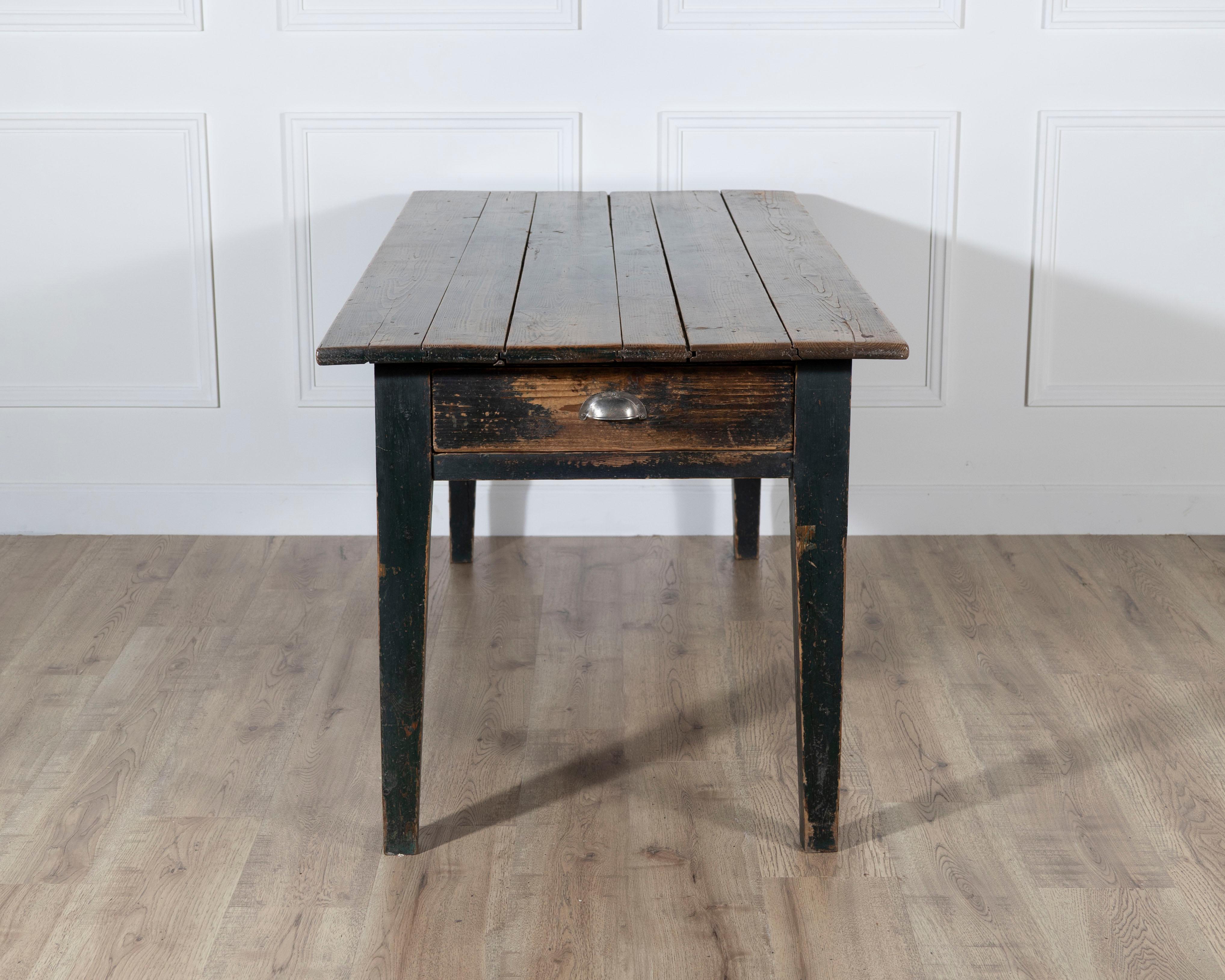 Swedish Antique Country Kitchen Table with Drawers, 19th Century For Sale 2