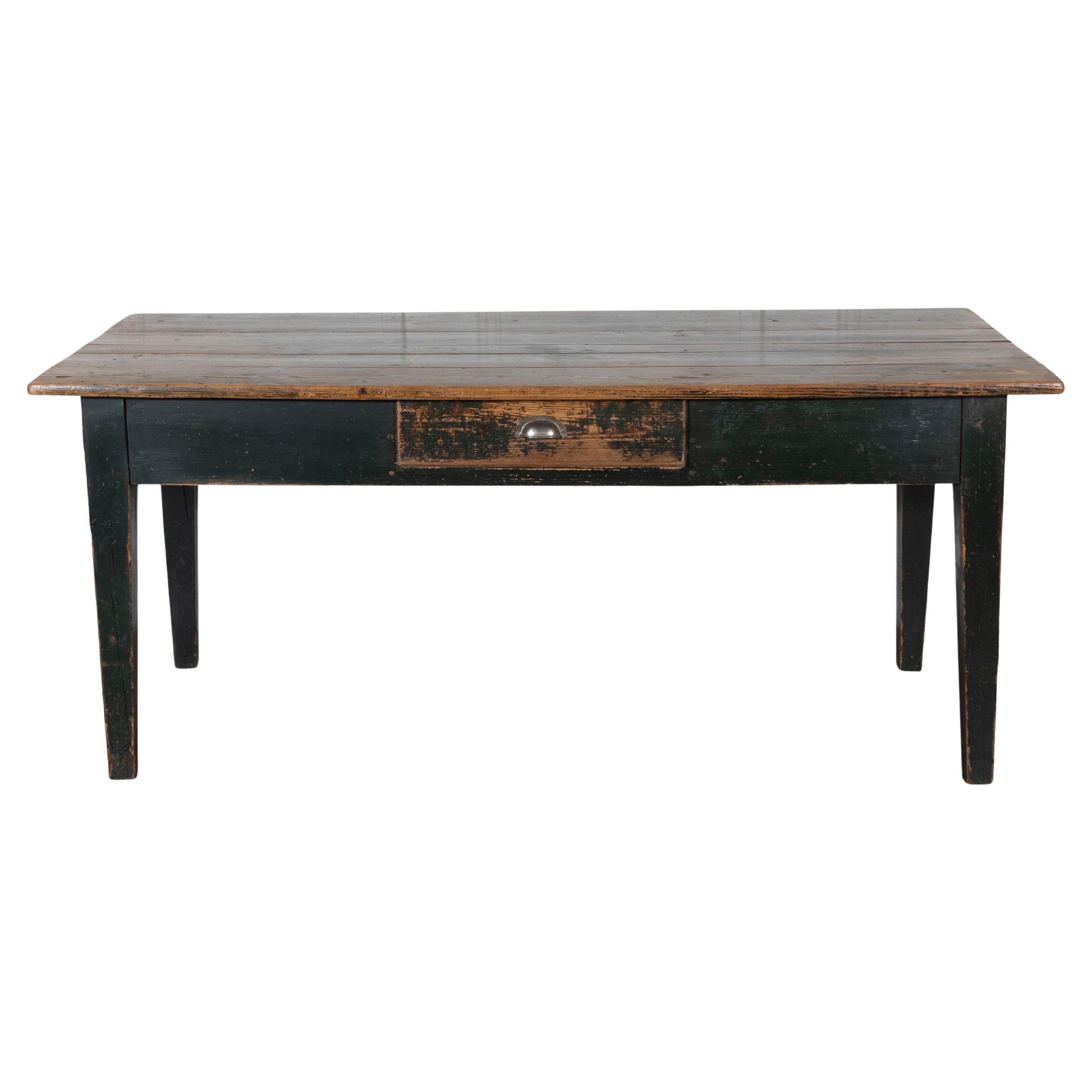 Swedish Antique Country Kitchen Table with Drawers, 19th Century For Sale