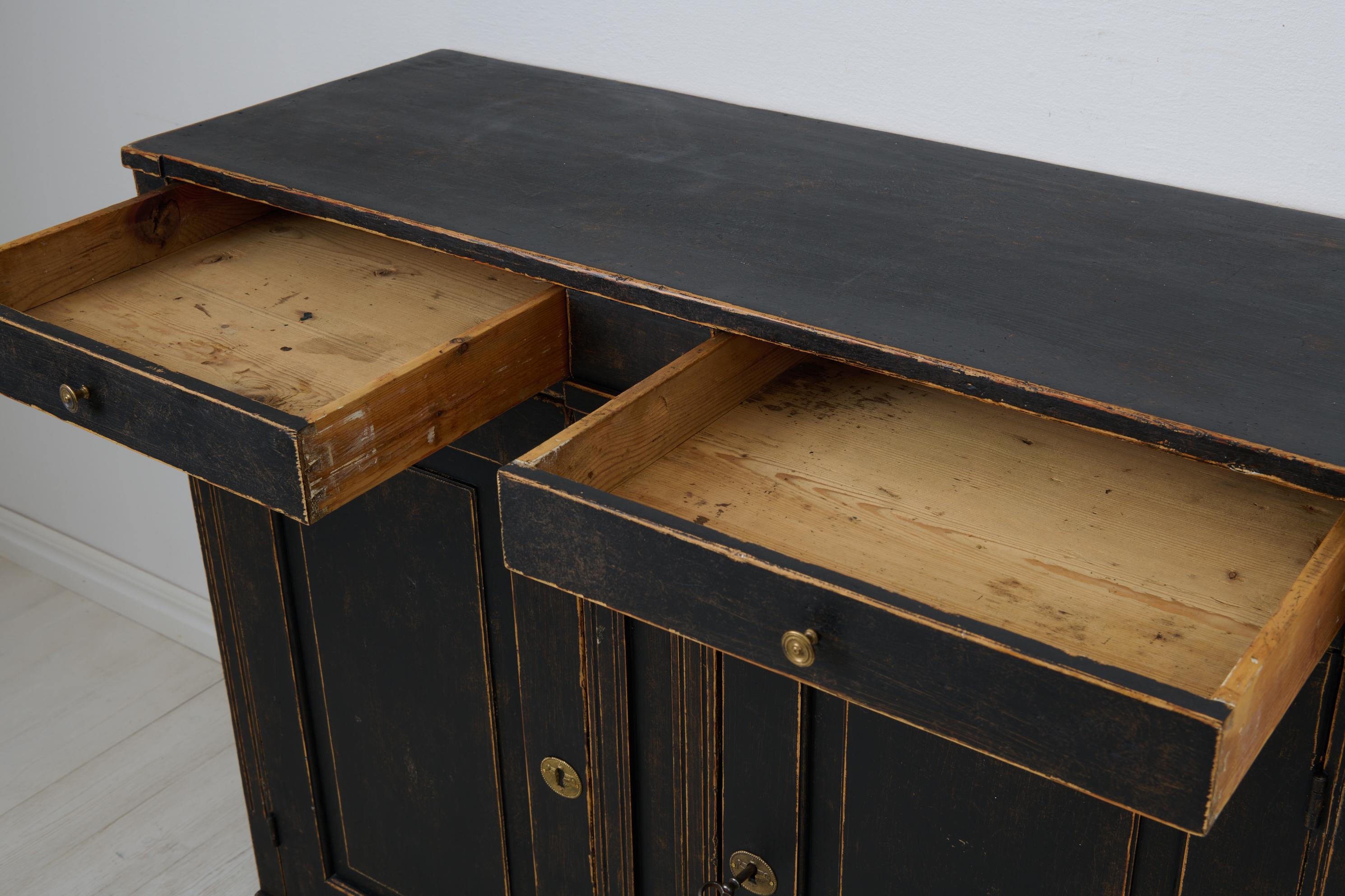 Swedish Antique Country Sideboard, Gustavian Period with Distressed Black Paint For Sale 4