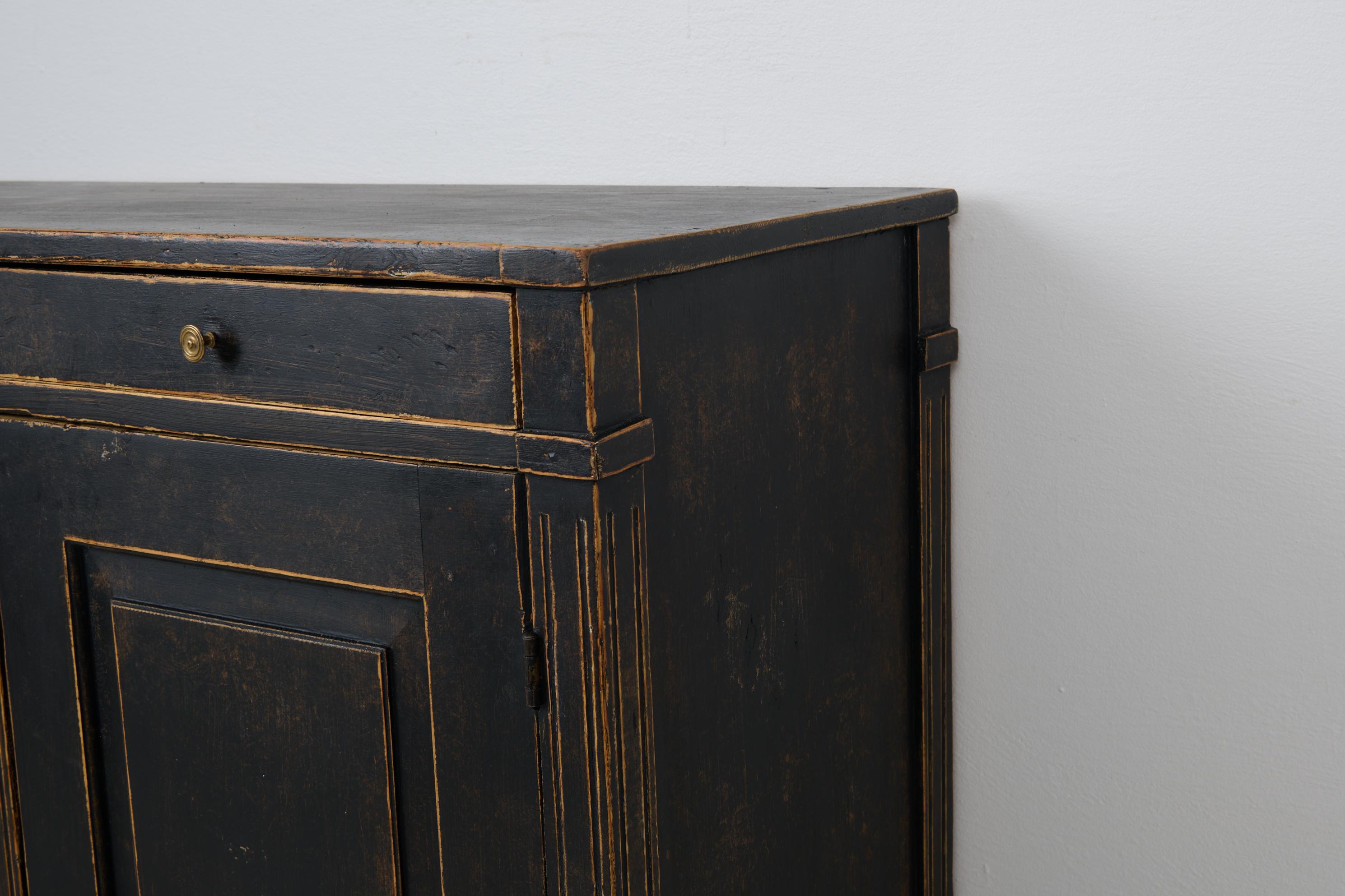 Swedish Antique Country Sideboard, Gustavian Period with Distressed Black Paint For Sale 5