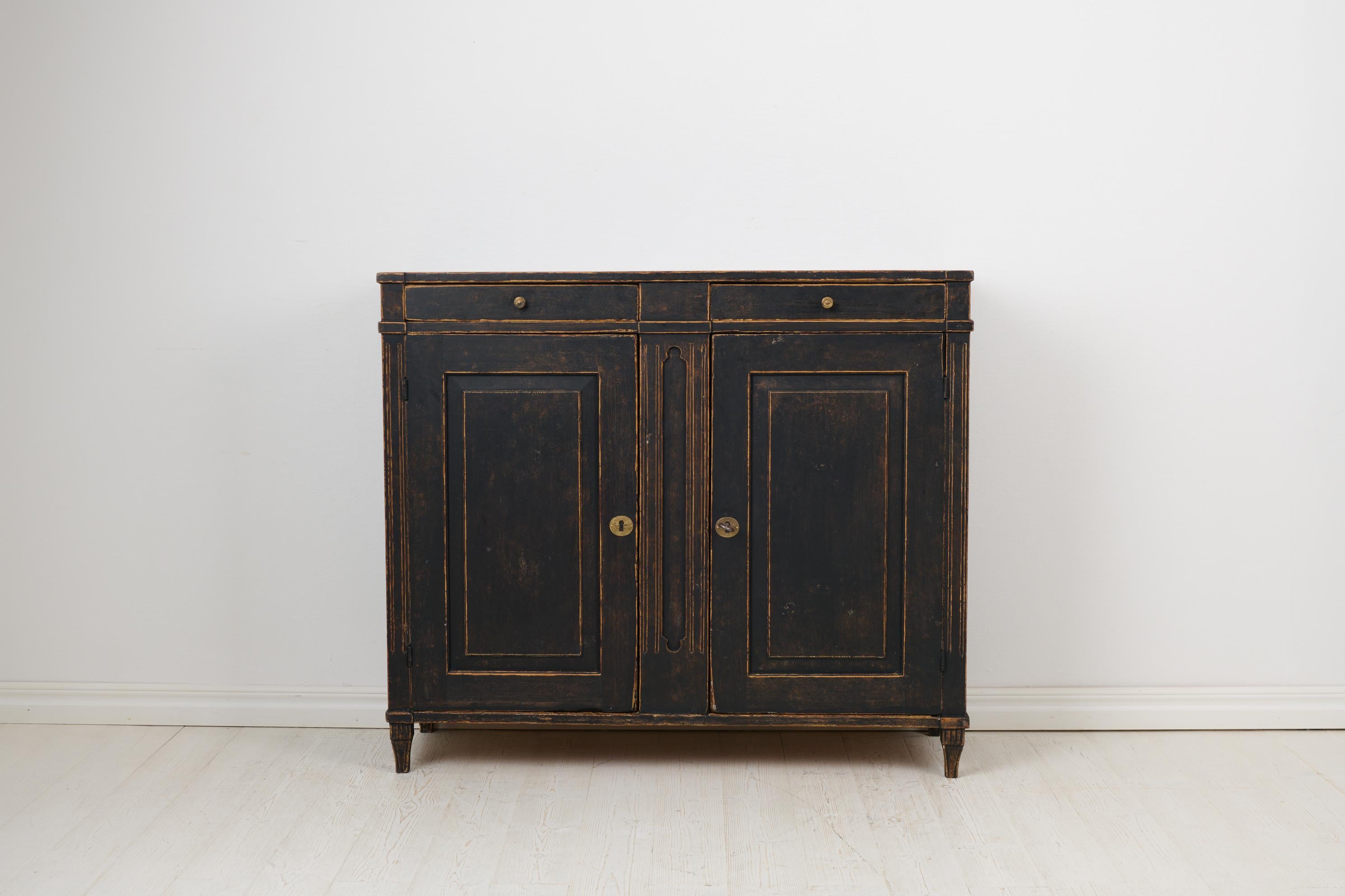 Swedish Antique Country Sideboard, Gustavian Period with Distressed Black Paint For Sale 7