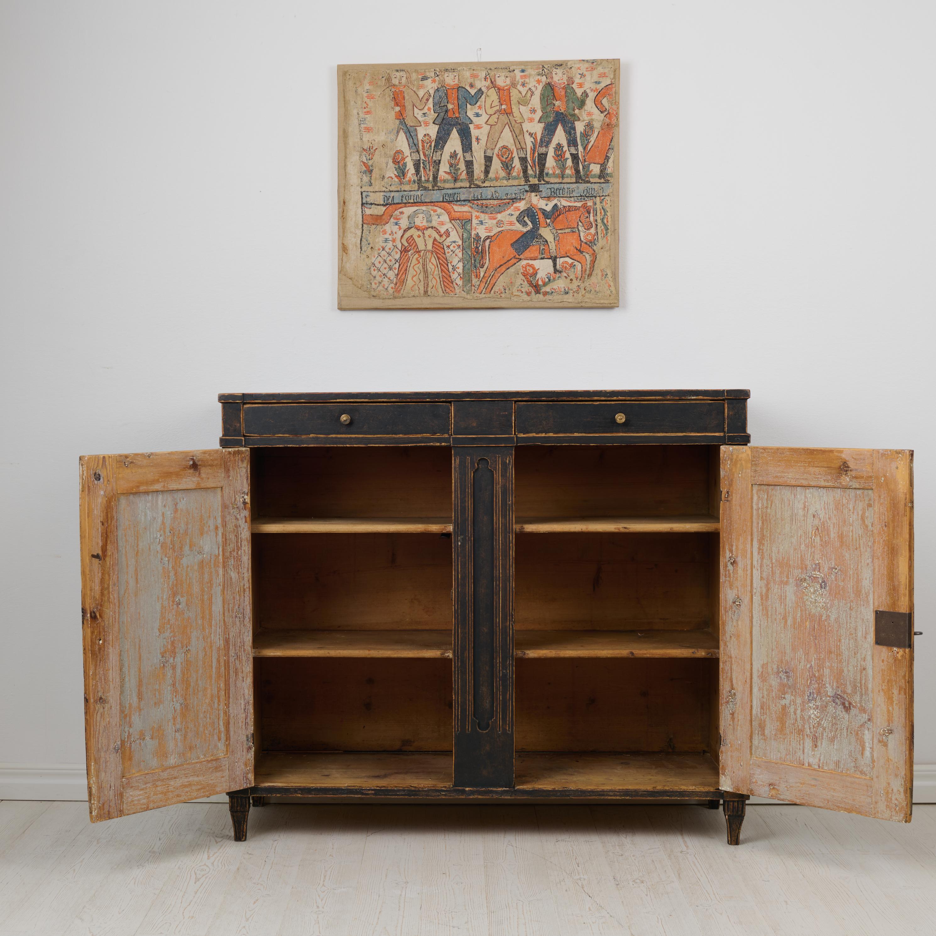 Hand-Crafted Swedish Antique Country Sideboard, Gustavian Period with Distressed Black Paint For Sale