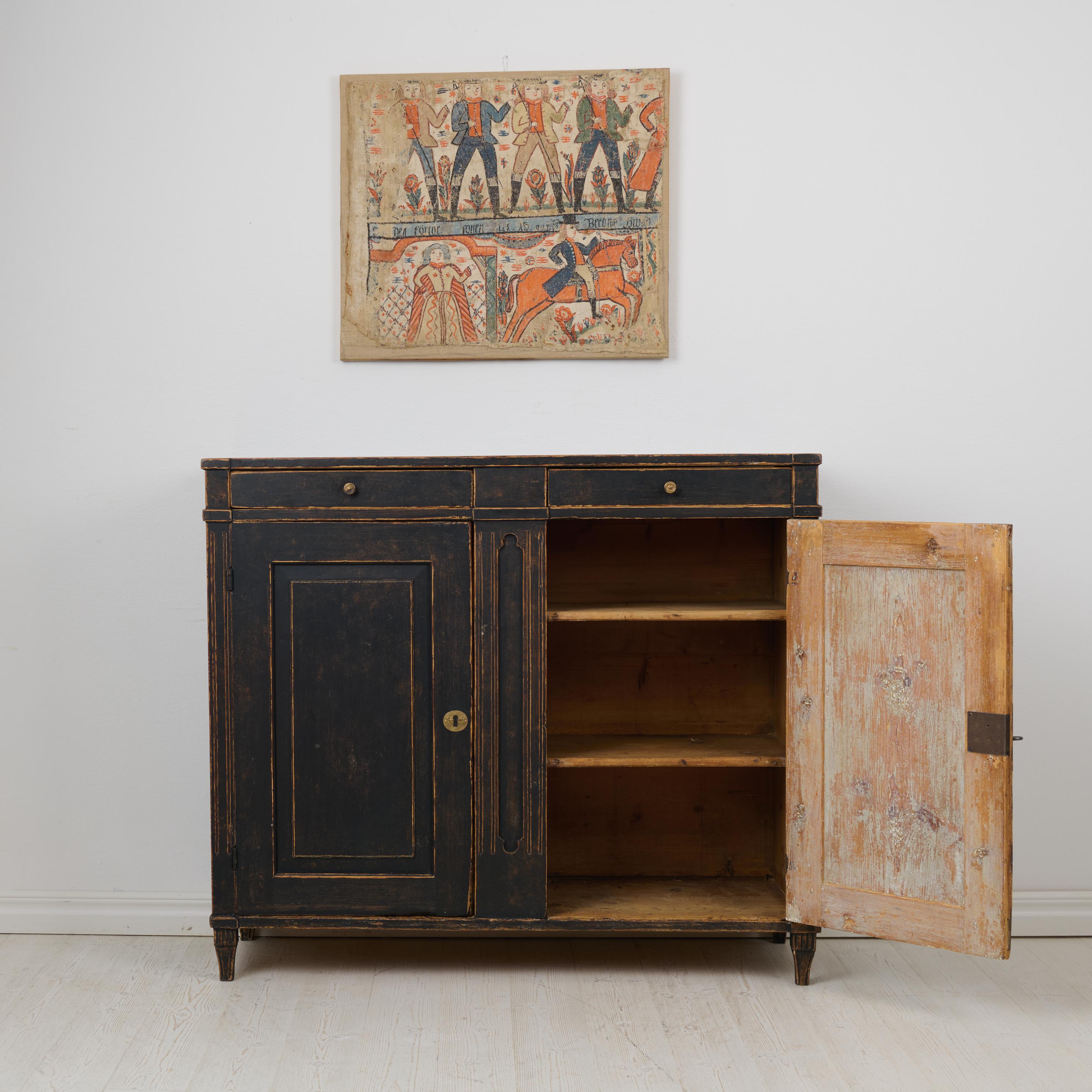 Swedish Antique Country Sideboard, Gustavian Period with Distressed Black Paint In Good Condition For Sale In Kramfors, SE