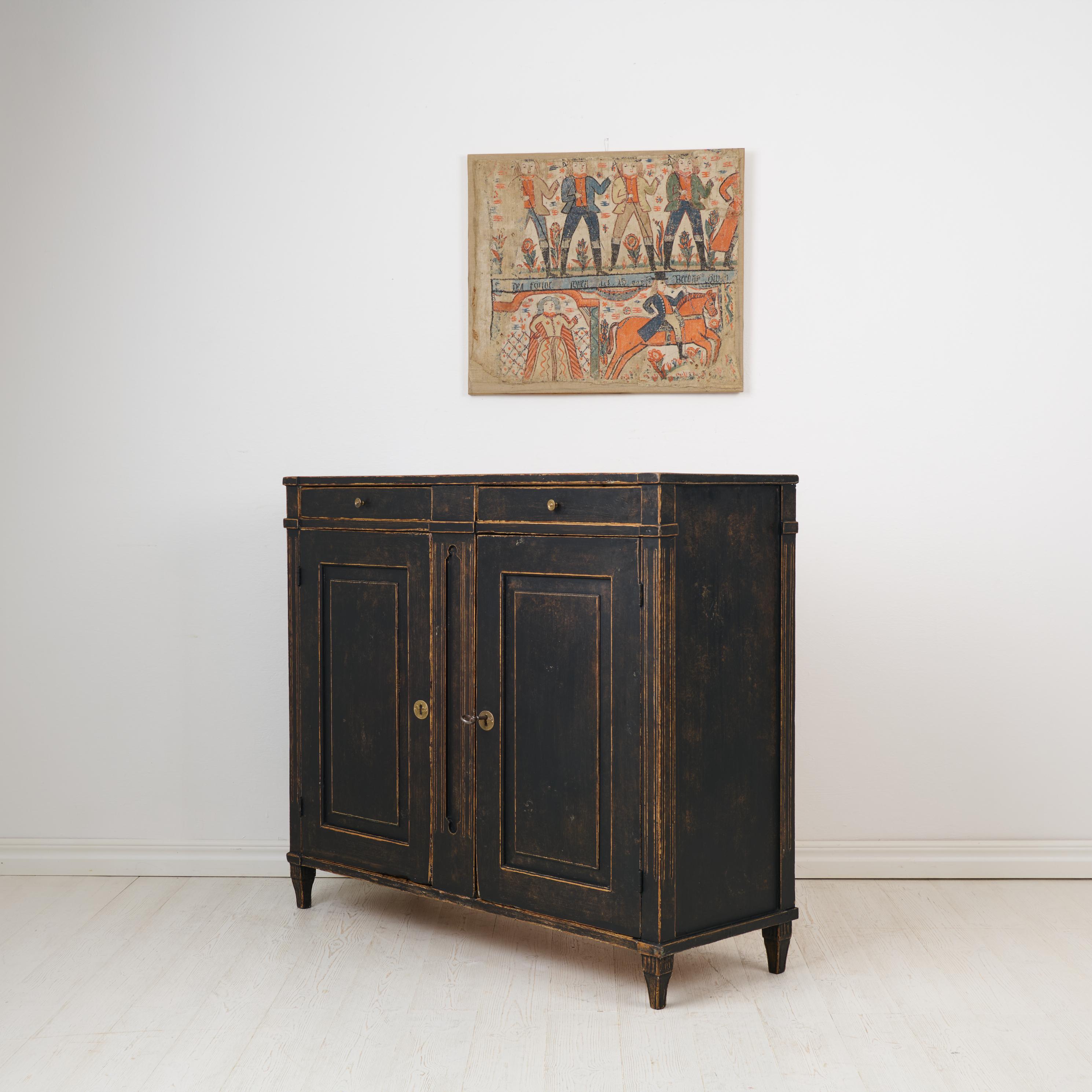 18th Century Swedish Antique Country Sideboard, Gustavian Period with Distressed Black Paint For Sale