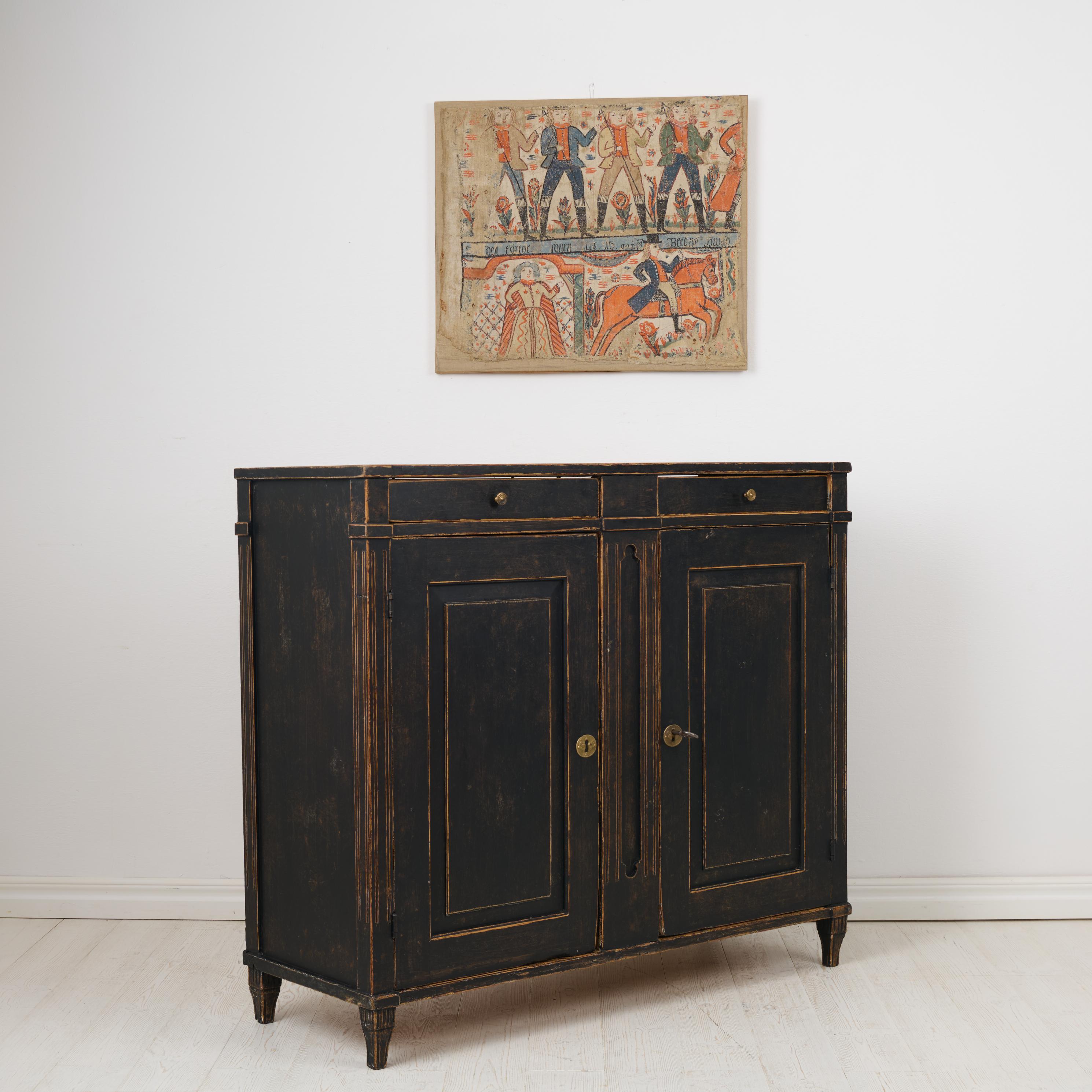 Pine Swedish Antique Country Sideboard, Gustavian Period with Distressed Black Paint For Sale