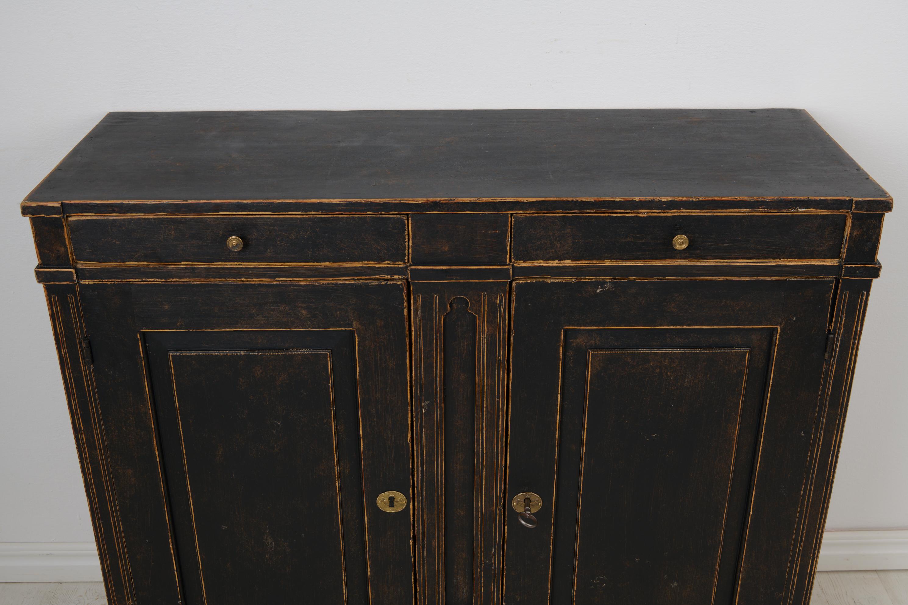 Swedish Antique Country Sideboard, Gustavian Period with Distressed Black Paint For Sale 1