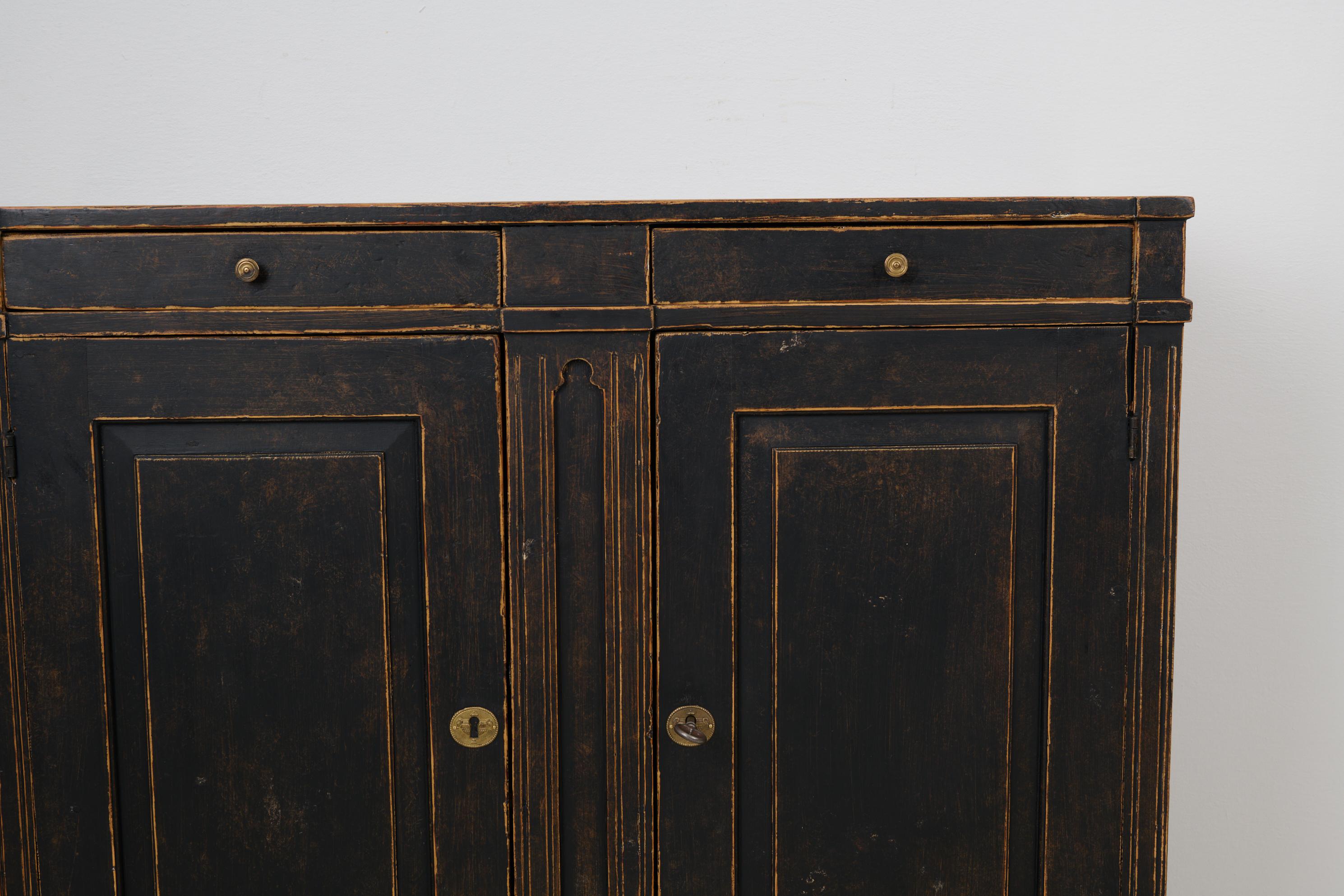 Swedish Antique Country Sideboard, Gustavian Period with Distressed Black Paint For Sale 2