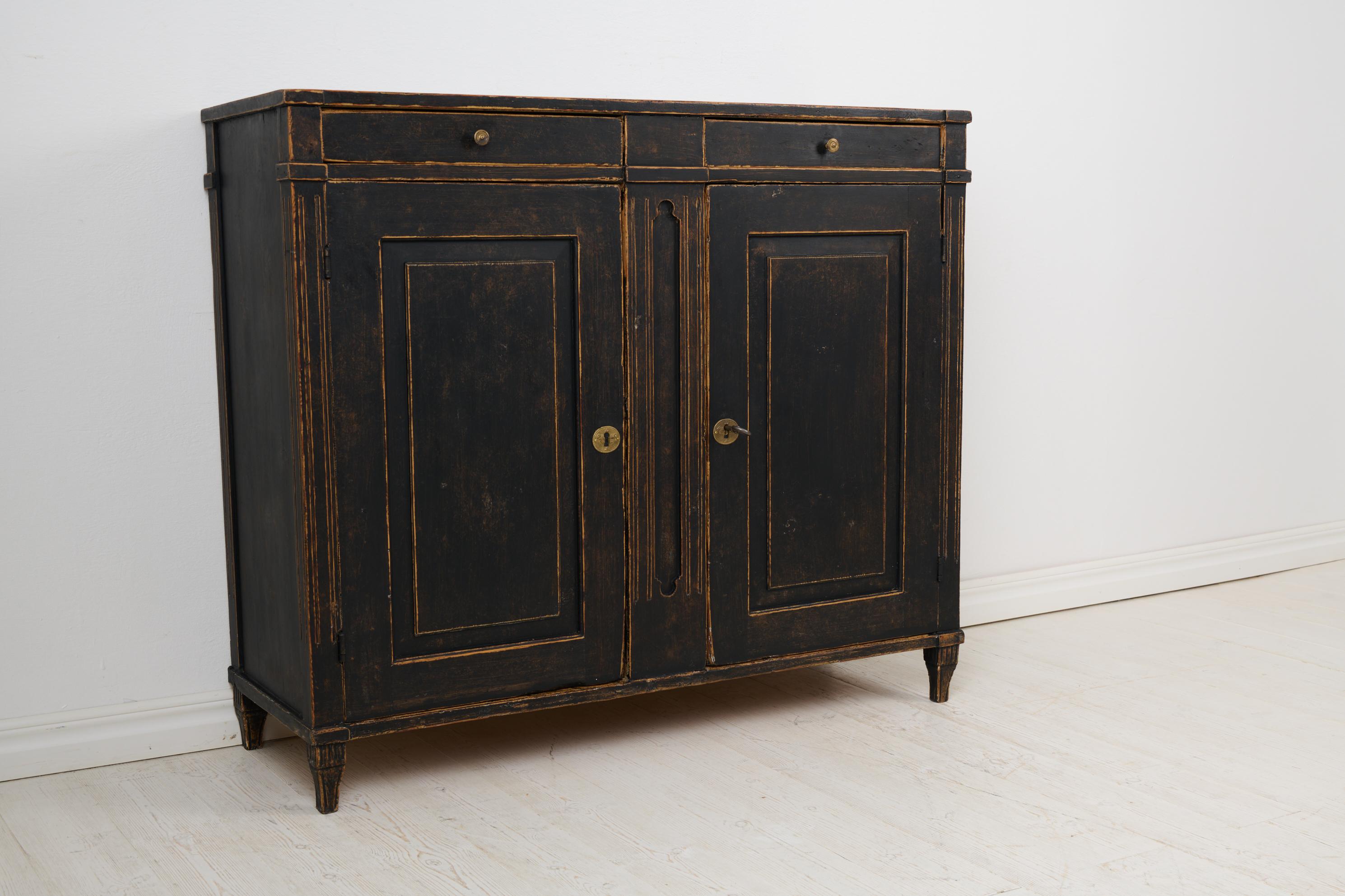 Swedish Antique Country Sideboard, Gustavian Period with Distressed Black Paint For Sale 3