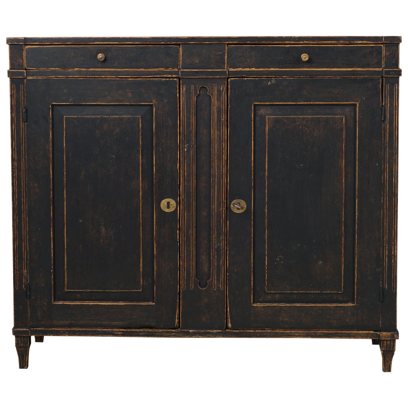 Swedish Antique Country Sideboard, Gustavian Period with Distressed Black Paint For Sale