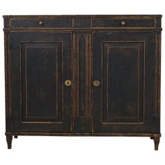 Swedish Antique Country Sideboard, Gustavian Period with Distressed Black Paint