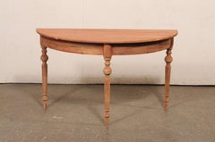 Swedish Antique Demi-Lune Table w/Nicely Turned Legs, Soft Muted Red Wash Finish