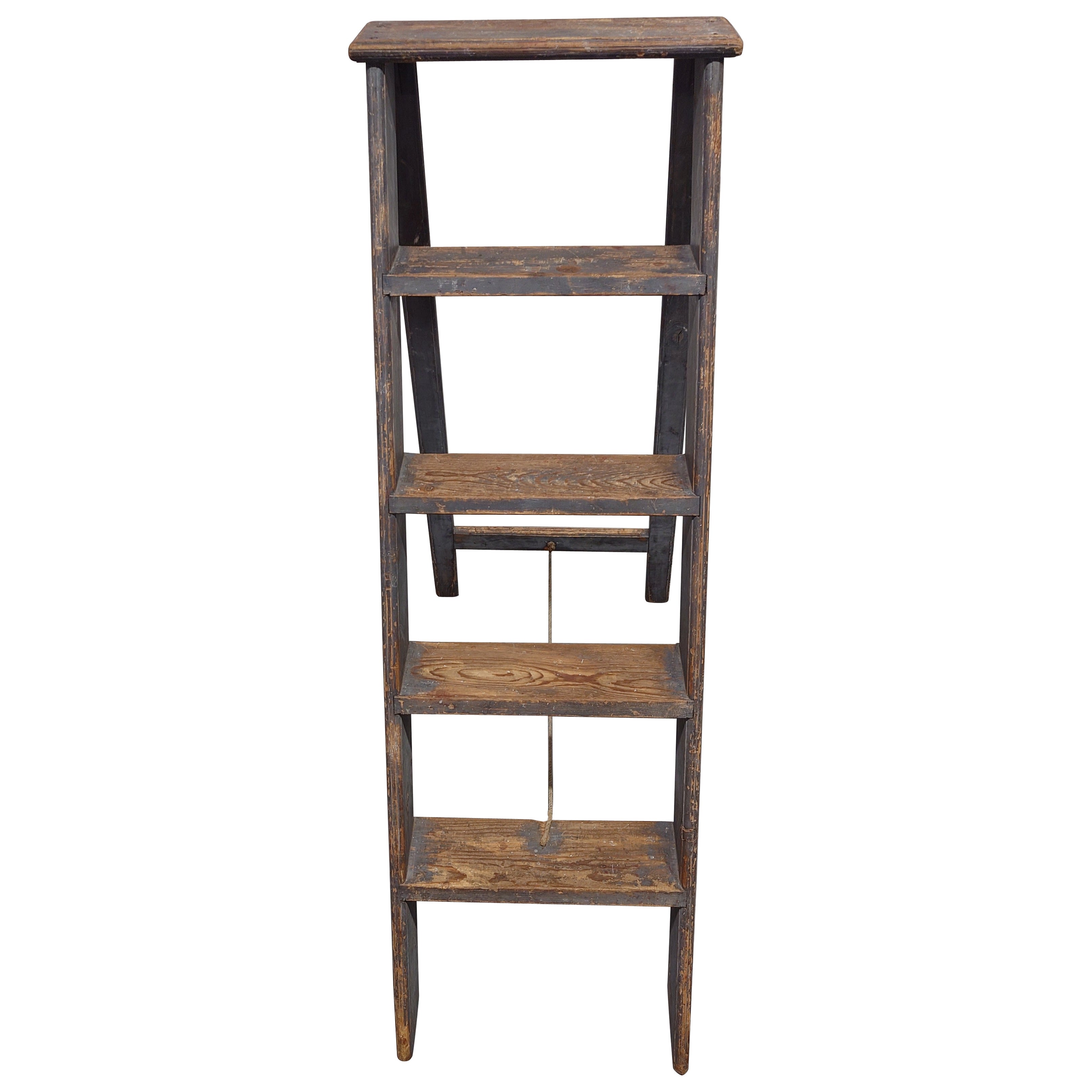 Swedish antique  Folk Art ladder with gray original paint