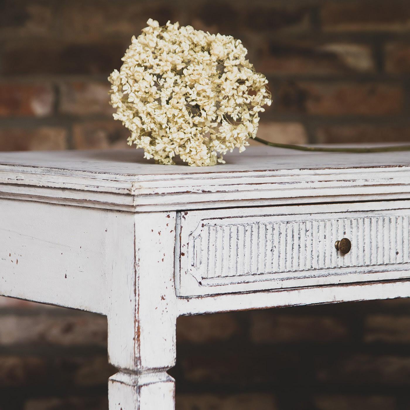 19th Century Swedish Antique Gustavian Console Table Desk Grey White Carved Detail 1850-1870 For Sale