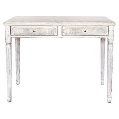 Swedish Antique Gustavian Console Table Desk Grey White Carved Detail 1850-1870