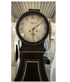 Swedish Antique Mora Clock  Black Folk Art Feathers 1800s 203cm AAS A