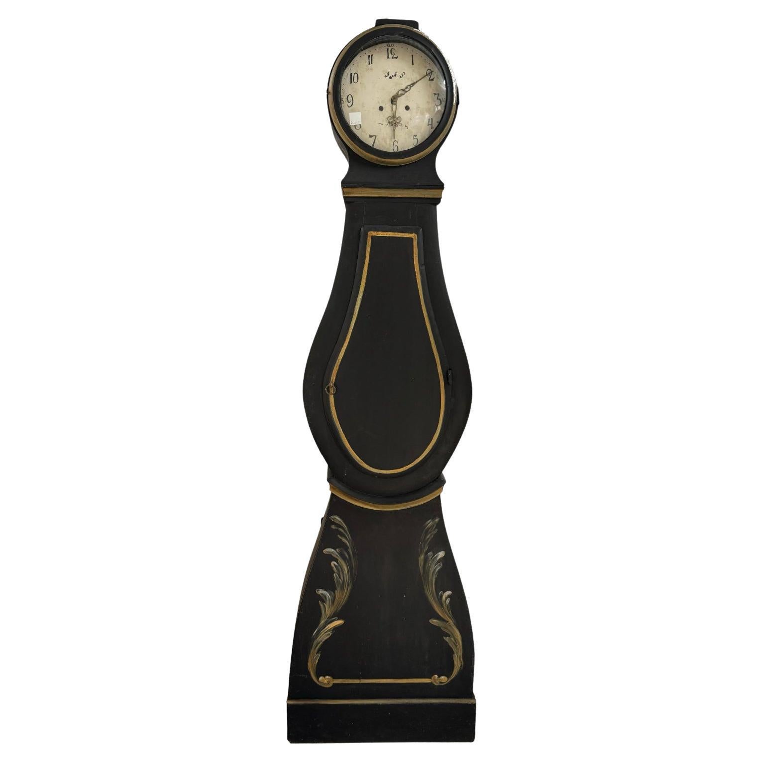 Reloj Sueco Antiguo Mora Clocks  Arte popular negro Plumas 1800s 203cm AAS A