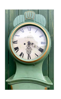 Swedish  Antique Mora Clock Fryksdall Green Gold 1800s Gustavian Ekerstrom A