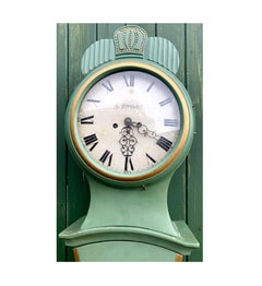 Swedish  Antique Mora Clock Fryksdall Green Gold 1800s Gustavian Ekerstrom A