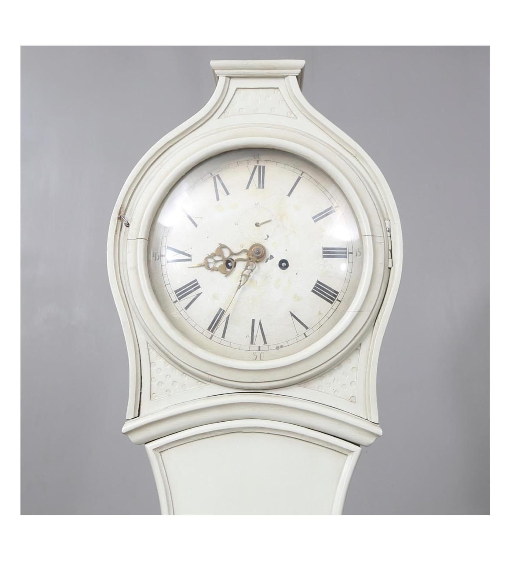 Gustaviano Orologio Svedese Antico Mora Clocks Grigio Bianco Gustavo Inizio 1800 Scolpito in vendita