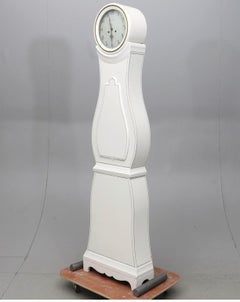 Swedish Antique Mora Clock White Early 1800s Carved Detail 203cm