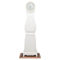 Swedish Antique Mora Clock White Early 1800s Carved Detail 203cm
