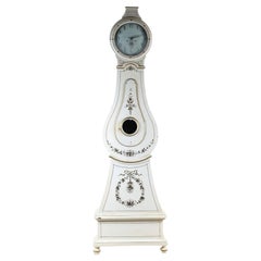 Swedish Antique Mora Clock White Early 1800s Carved Detail 218cm handpainted