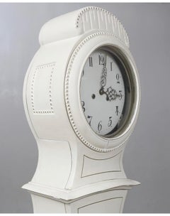 Swedish Antique Mora Clock  White Paint 1800s 203cm Crowned