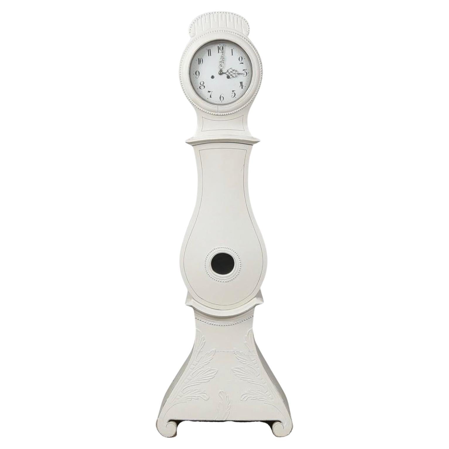 Swedish Antique Mora Clock  White Paint 1800s 203cm Crowned For Sale