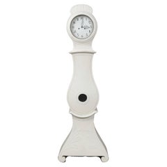 Swedish Antique Mora Clock  White Paint 1800s 203cm Crowned
