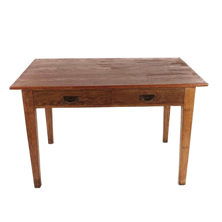 Swedish Antique Oak Kitchen Table with Two Sided Drawers For Sale at